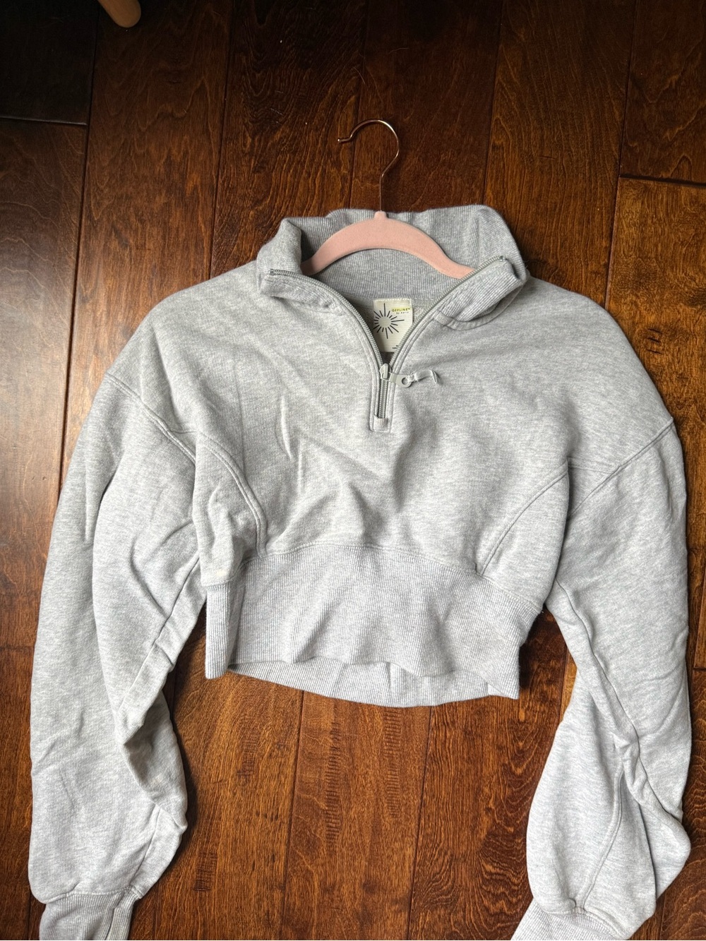 aerie Gray Cropped Quarter-Zip Sweatshirt